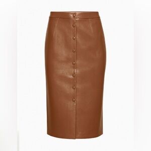 Babaton Cognac Vegan Leather Button-Front Pencil Skirt